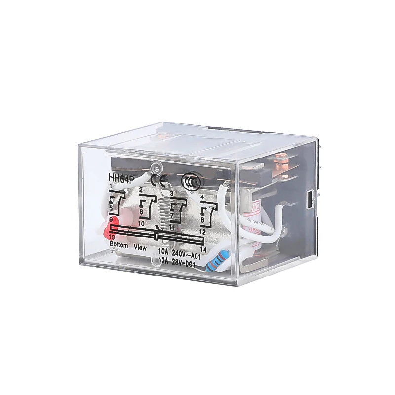 HH64P LY4NJ Electromagnetic Relays Socket Base AC 220V 110V DC 24V 12V 10A Power Relay Switch 14 Pin 4PDT Coil Silver Contacts