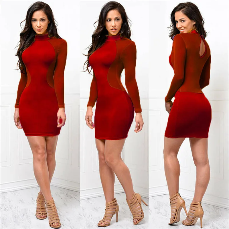 

Women Sexy Long Sleeve Bandage Fashion White Bodycon Summer Evening Party Lady Solid Color Mini Perspective Mesh Black Sundress
