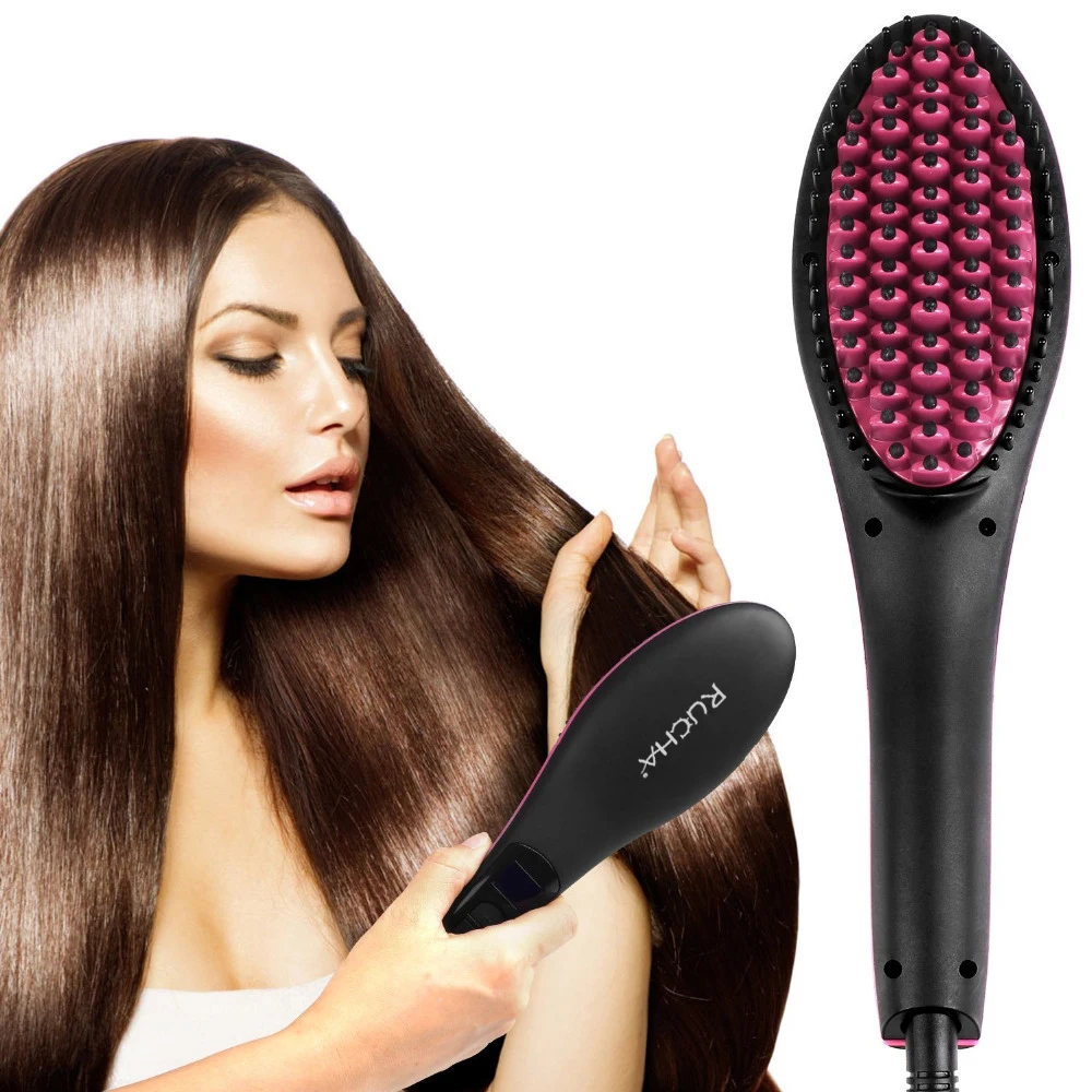 RUCHA Ceramic Electric Hair Brush Hair Straightener