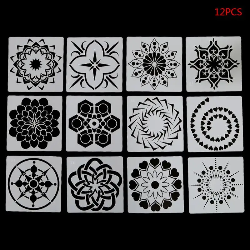 

12Pcs Kids Datura Flowers Drawing Molds Plastic Children Painting Stencils DIY Paper Art Craft Card Label Scrapbook Bookmark