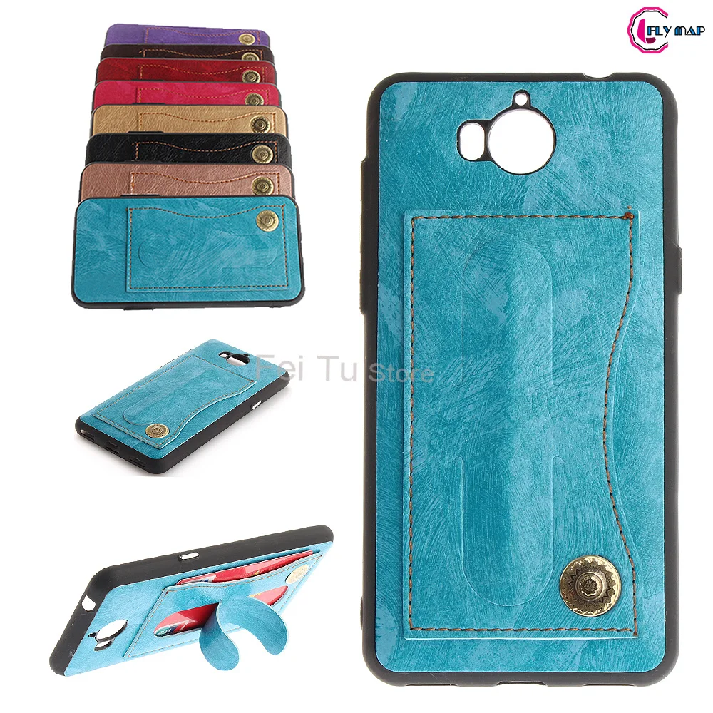 Fitted Case for Huawei Y6 2017 III MYA-L11 Bracket Card Holder Phone Leather Cover for Huawei Y 6 2017 MYA L11 Silicon TPU Case
