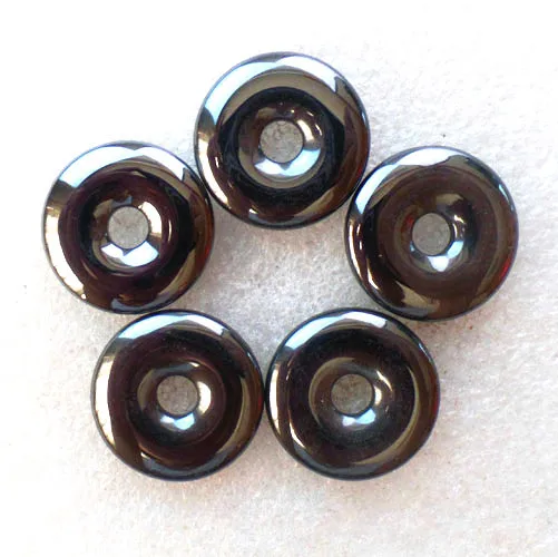 

(5 pieces/lot) Wholesale Natural Hematite Donut Pendant Bead 25x5mm Free Shipping Fashion Jewelry Z4722