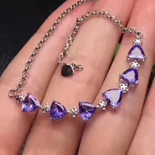 Натуральный голубой танзанит драгоценный камень Модный треугольный браслет из натурального драгоценного камня 925 серебряный браслет для женщин девушка украшения для вечеринок