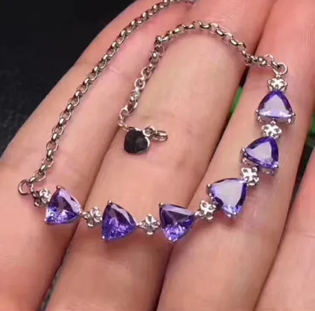 Bracelet triangle en tanzanite bleue naturelle Bracelet en pierres précieuses naturelles 925 bracel