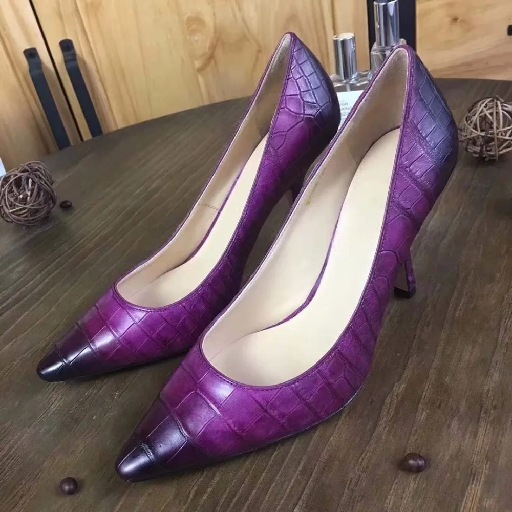 Chaussures Jaune Pompe Noir 2018 Haut Dame 100 Du De Pour Crocodile Talon Ventre Nouvelle Femmes Violet Véritable Mode Réel Peau qqxRU6g