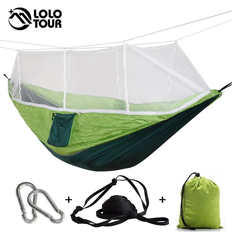 Kaufen Dropshipping 1 2 Person Outdoor Moskito Net Fallschirm Hängematte Camping Hängen Schlafen Bett Schwingen Tropfen Verschiffen Große Strumpf