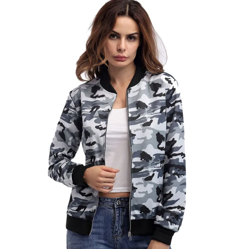 Camouflage Women Jacket Slim Short Autumn Winter Coat Zipper Full Sleeve Outerwear Womens High 