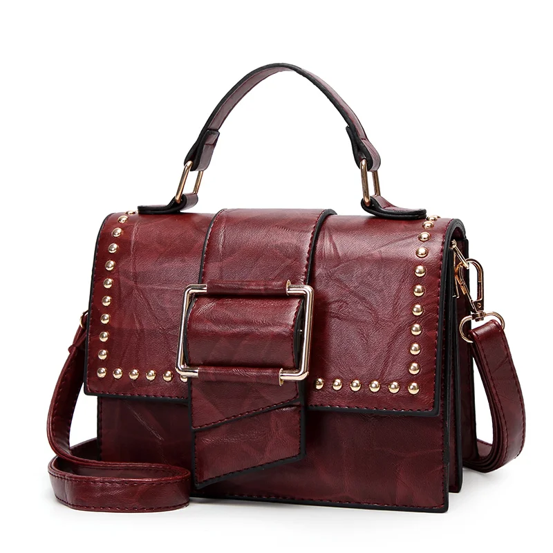 

Luxury Handbags Women Bags Designer 2019 Hot Fashion Famous Brand Leather Rivets Shoulder Bag High Quality Elegant Messenger Bag