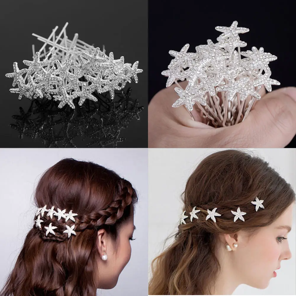 

20PCS Wedding Bridal Hairpin Jewelry Silver plated Starfish Crystal Rhinestone Hair Clip Pins Accessories Wholesale