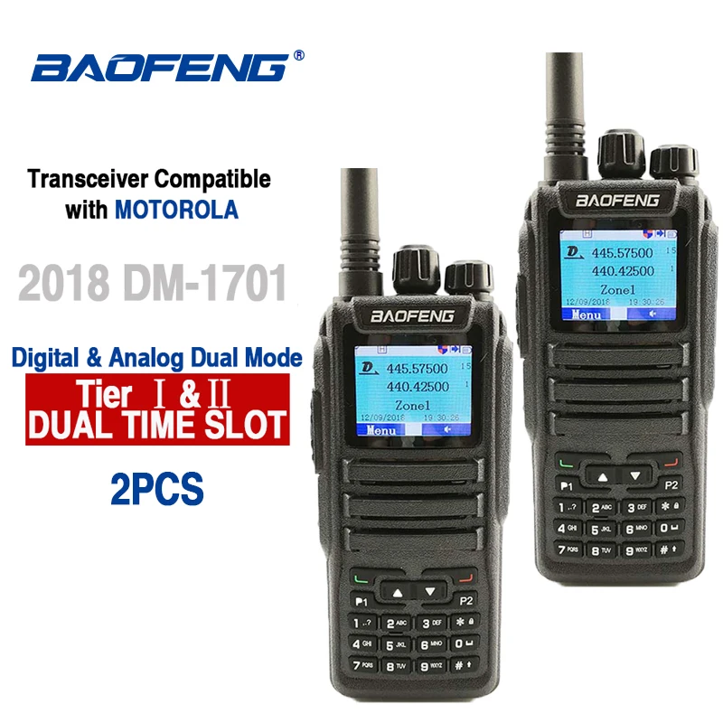 

2pcs Baofeng DM-1701 Digital Walkie Talkie 10 Km Analog Woki Toki CB Radio DMR Radio Comunicador Dual Band Dm 1701 Transceiver