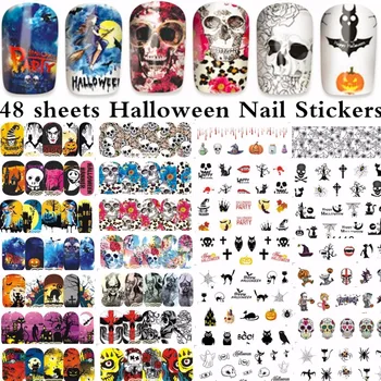 

48 sheets water decal nail art nail sticker slider tattoo full Cover Halloween pumpkin Skull design Decals manicure supplies