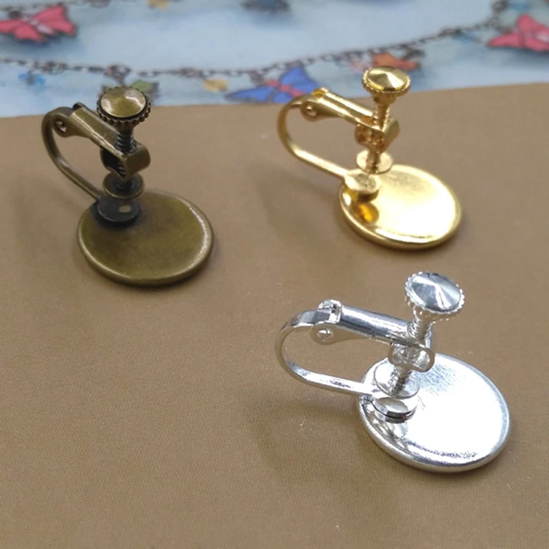 

10pcs Gold Silver Color 12mm no Piercing Earrings Clips Blank Base Settings Ear Clips Craft for DIY Jewelry Making Findings