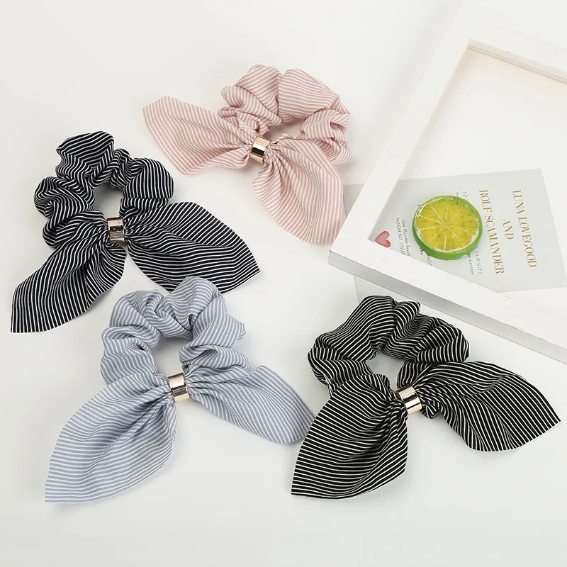 Fashion Retro Striped bow hair ring plaid Fabric Hair Scrunchy Ponytail Holder Hair ties Gum Elastic Hair Bands Rubber Bands