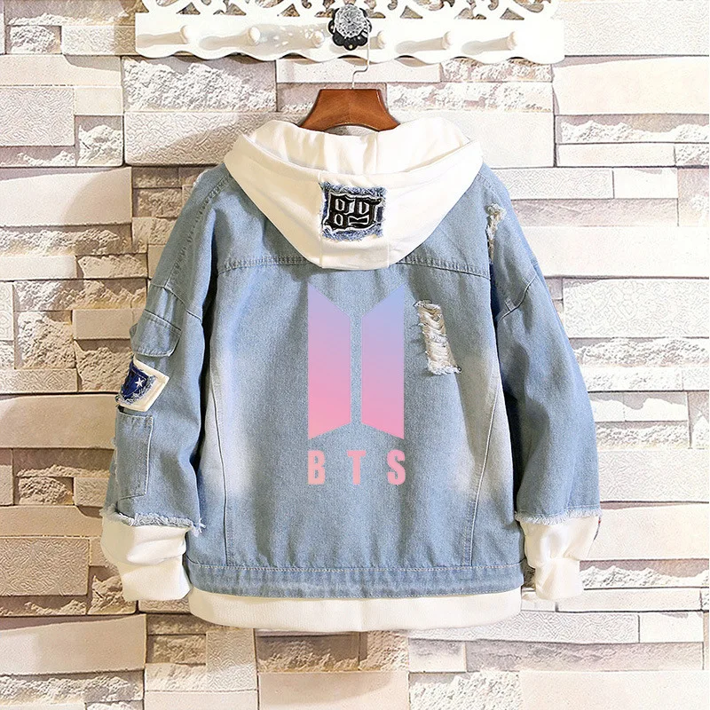 

kpop Kpop Love Yourself Denim Jean Stitching Jacket Coat Harajuku Bangtan Boy Clothes fans Spring Autumn Hoodies Fan Accessories