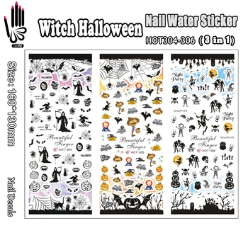 

3 Sheets/Lot Nail Sticker HOT304-306 Witch Halloween Nail Art Wraps Water Sticker for Nail Art Decoration (3 DESIGNS IN 1)