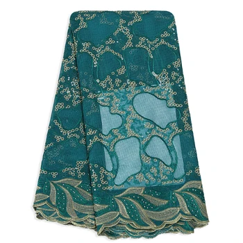 

2019 High Quality Sequin Embroidered African Lace Teal Fashion Evening French Tulle Fabric DIY Sewing Nigerian Mesh Lace Fabric