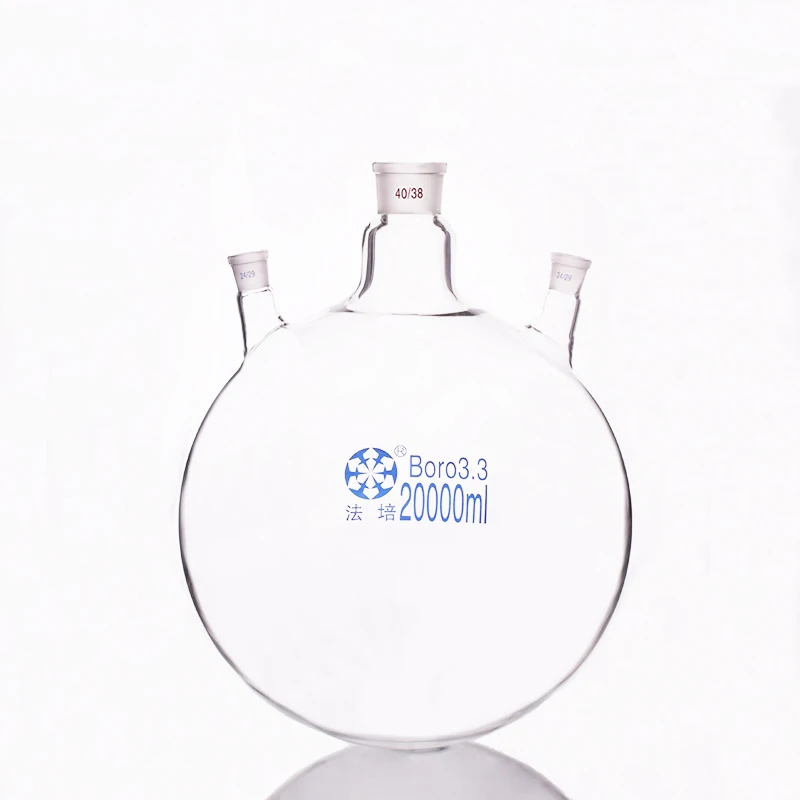 Three-necked flask oblique shape,with three necks standard grinding mouth 20000ml,Middle joint 40/38,lateral joint 24/29
