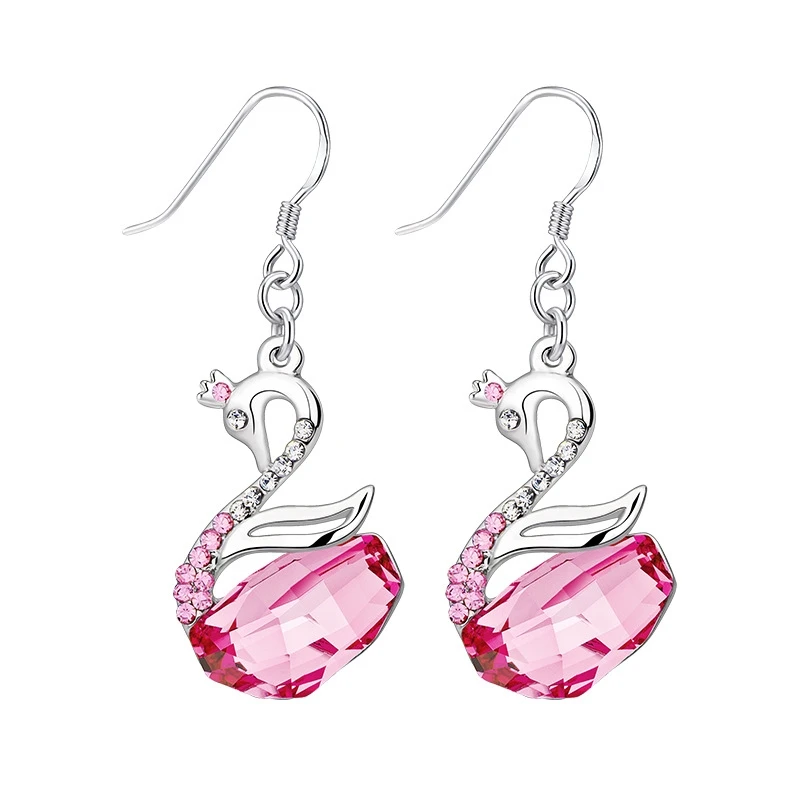 

925 Sterling Silver Embellished with crystals from Swarovski ® Swan Earrings for Women Elegant Extraordinary Animal Swan