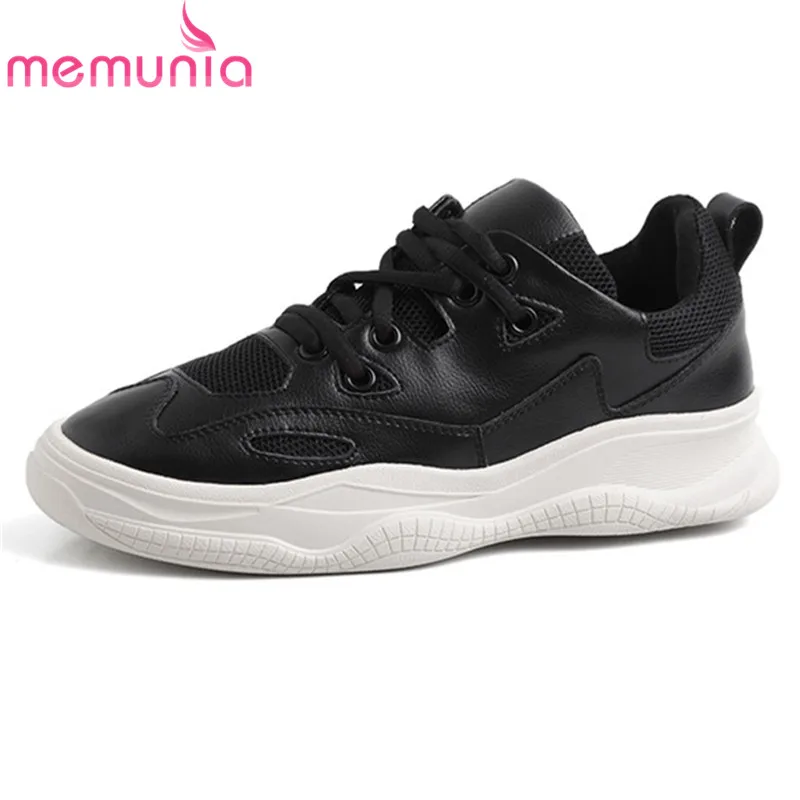 

MEMUNIA 2019 big size 42 women sneakers round toe genuine leather shoes feminino light breathable casual shoes woman flat shoes