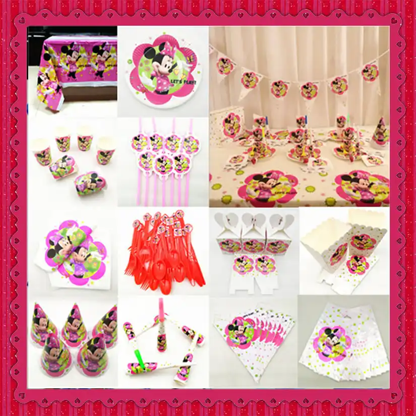 Minnie Mouse Fete Decoration Fournitures Enfants Anniversaire Faveurs Nappe Tasse Assiette Serviette Bebe Douche Decorations Rose Rouge Or Aliexpress