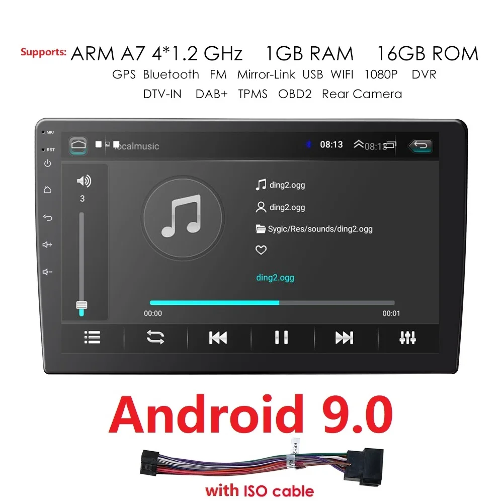 

2 Din Car Radio 9 inch Touch Android 9.0 Radio Player Subwoofer Multimedia Autoradio GPS Mirrorlink Bluetooth With ISO Cable