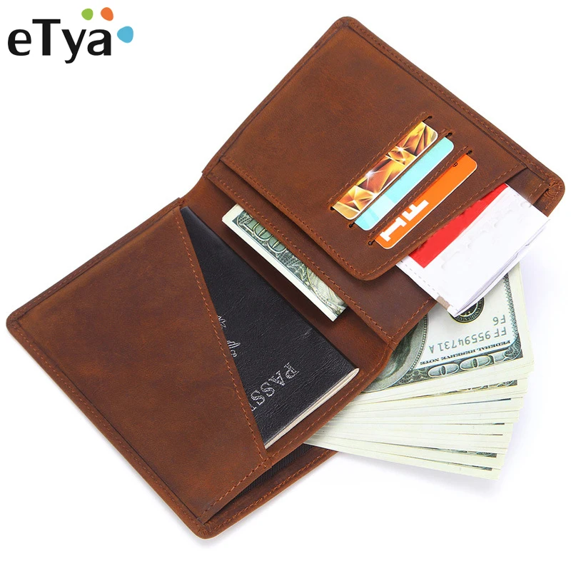 

eTya Vintage Genuine Cow Leather Passport Covers Credit Card Holder Wallet High Quality Men Travel Document Passport Wallets