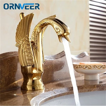 

Luxury Gold Plated Swan Shape Bathroom Faucet Animal Shape Brass Basin Sink Mixer Tap B076
