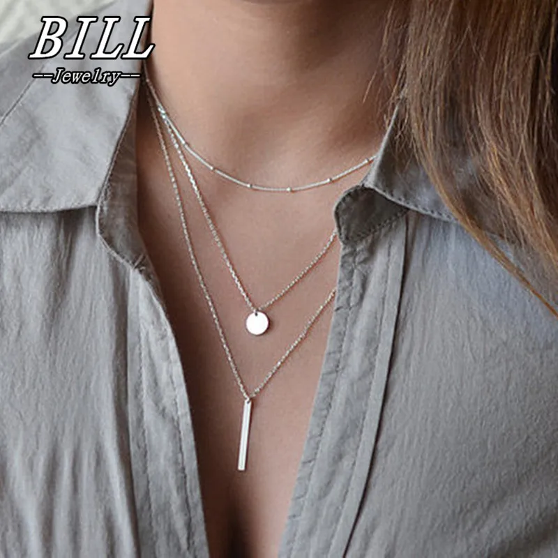 

N672 European Simple Multi Layers Tassels Bar Coin Necklace Clavicle Chains Charm Womens Fashion Jewelry Colar One Direction