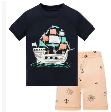 Летний пижамный комплект из хлопка для маленьких детей; детская одежда для сна с короткими рукавами; пижамы для мальчиков с рисунком акулы; домашний костюм для девочек - Цвет: QQ6