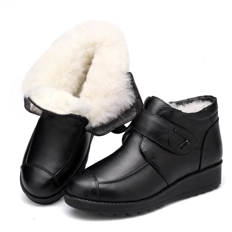 

2018 Winter Warm Comfort Fur One Wool Snow Boots Women Shoes Wedges Flat Non-slip Casual Shoes Real Leather Shoes Women Boots