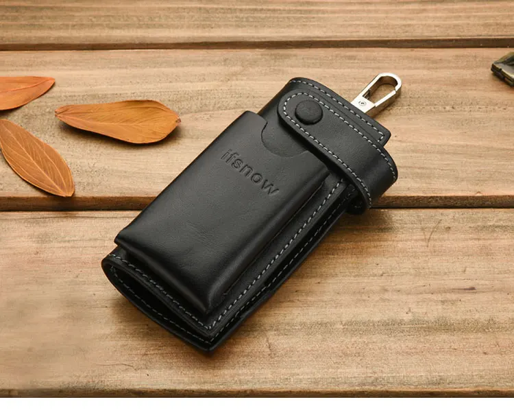 Модный мужской черный кошелек для ключей от машины из натуральной кожи, сплошной цвет, с цепочкой, внешний карман, простой дизайн+ подарочная коробка