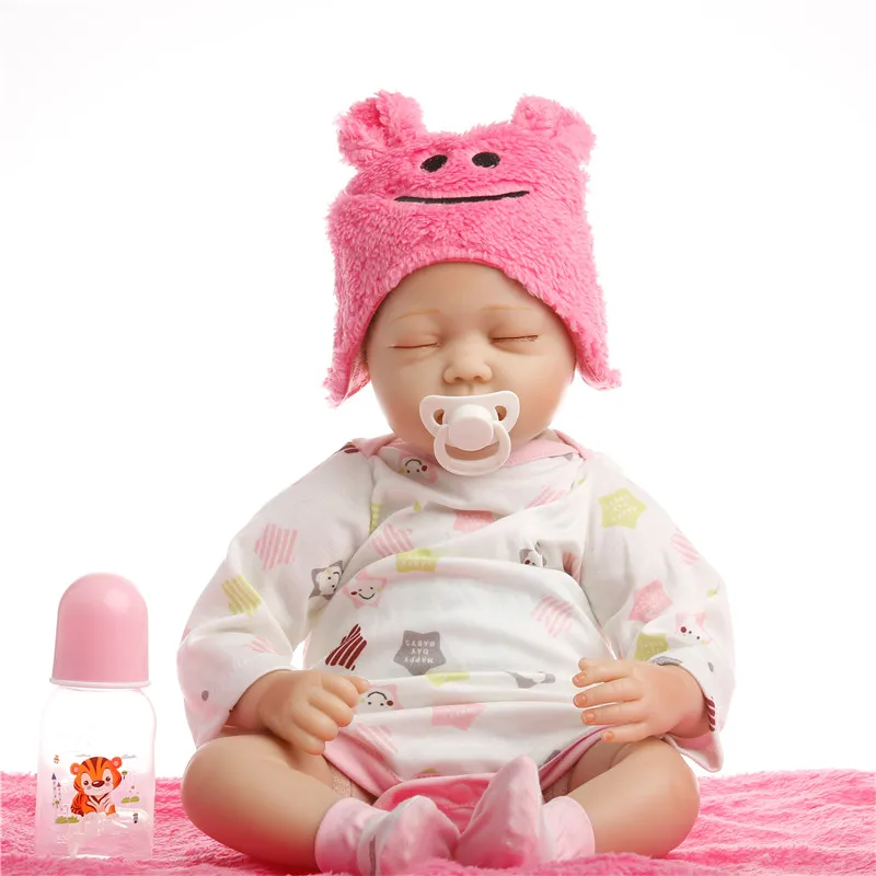 

SanyDoll 22 inch 55 cm baby reborn Silicone dolls, lifelike doll reborn Cute pink smile hat sleeping baby