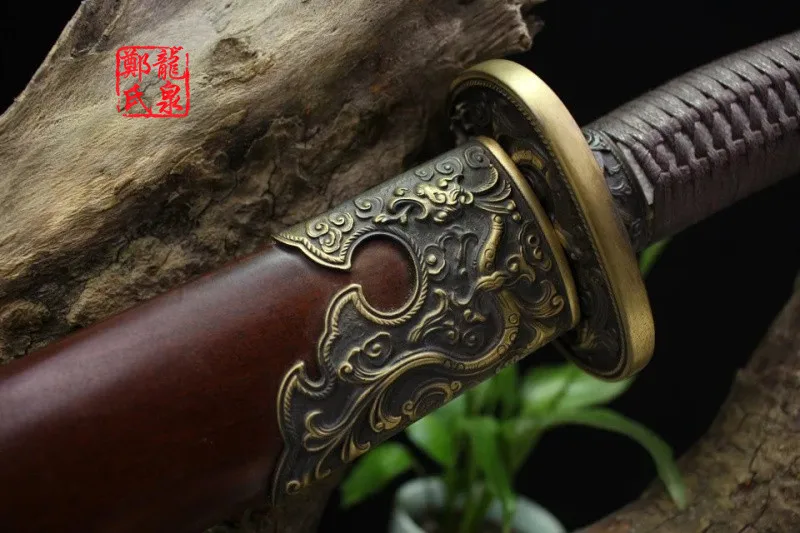 Real Chinese Sword Damascus Steel Antique Bronze Qing Dao Metal Craft Home Decoration Martial Art Supply