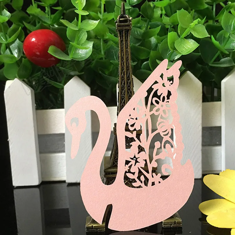 50PCS 10Color Laser Cut Swan Wedding Invitation Place Card  Escort Card  Cup Card Wine Glass Name Card For Wedding Decor (2)