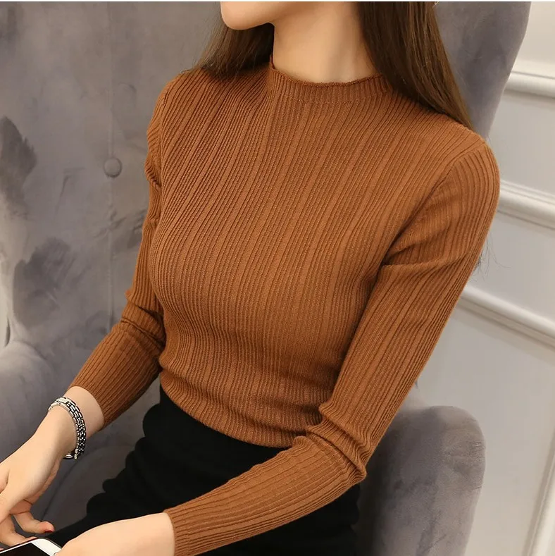 Aliexpress.com : Buy 2016 Women Stretch Knit Undershirt Retro Turtleneck Solid Sweater Knitted 