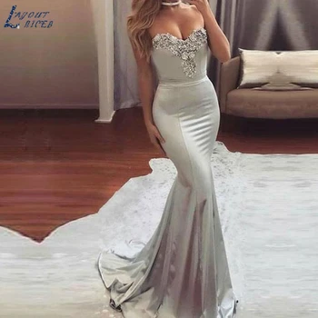 

AE1234 New Sexy 2019 Elegant Beaded Lace Appliques Satin Mermaid Evening Dresses Party Prom Dresses Formal Gown robe de soiree