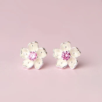 

Trendy 925 Sterling Silver Cheery Flower Earrings For Women Wedding Bridal Earrings Pendientes Brincos Fashion Jewelry Gift
