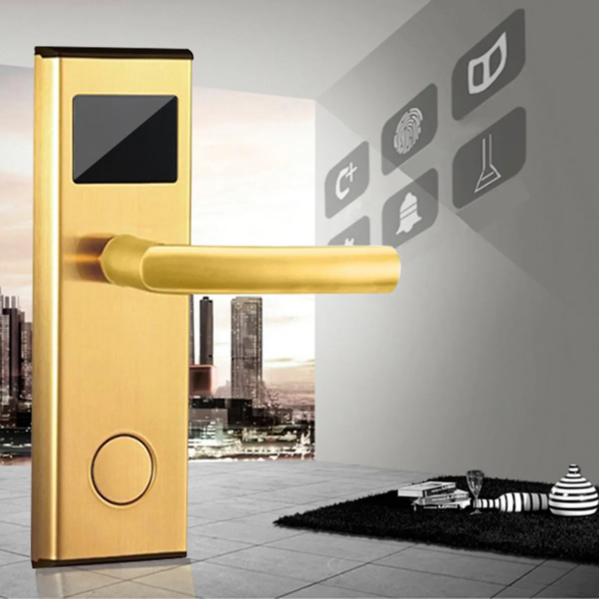 

Door Lock System Gold/Silver Stainless Steel Intelligent RFID Digital Card Key Unlock Hotel Anti-rust Anti-corrosion Static