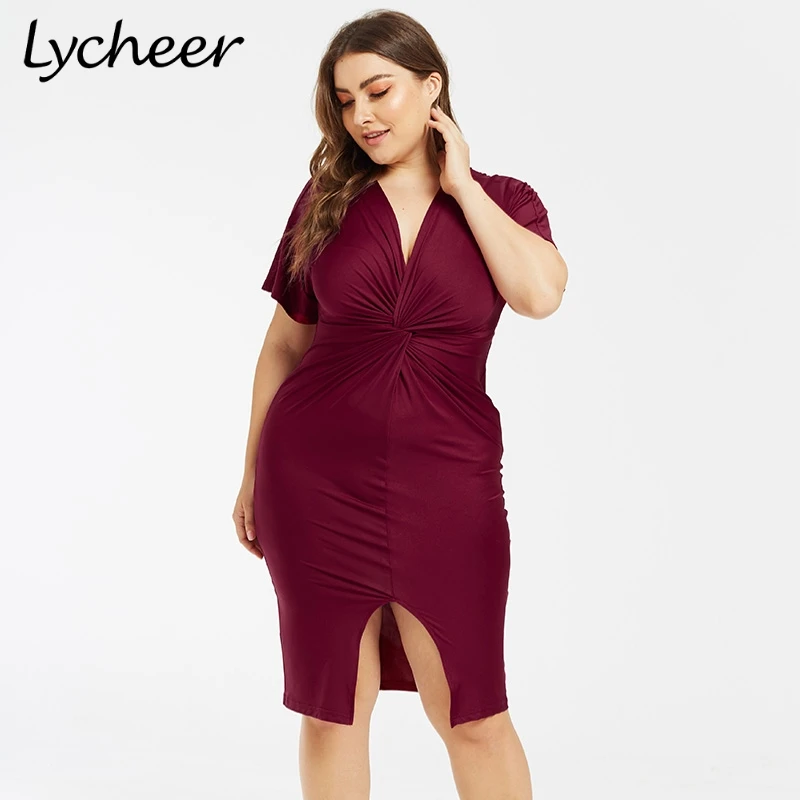 Женское платье с коротким рукавом Lycheer черное повседневное стрейчевое большого