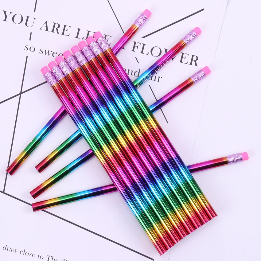 

12PCS New Rainbow Pencil Wood Environmental Protection Pencil Bright Color Appearance Pencil School Office Writing Pen