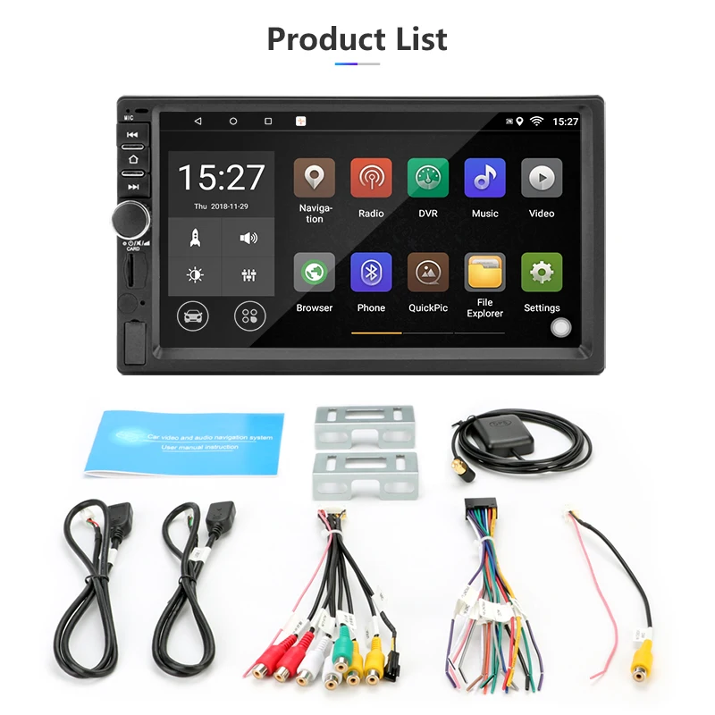 Clearance Jansite 7" Universal 2 din Car Radio Android 8.1 player DVD 1080P Touch screen Bluetooth Function car stereo with Backup camera 5