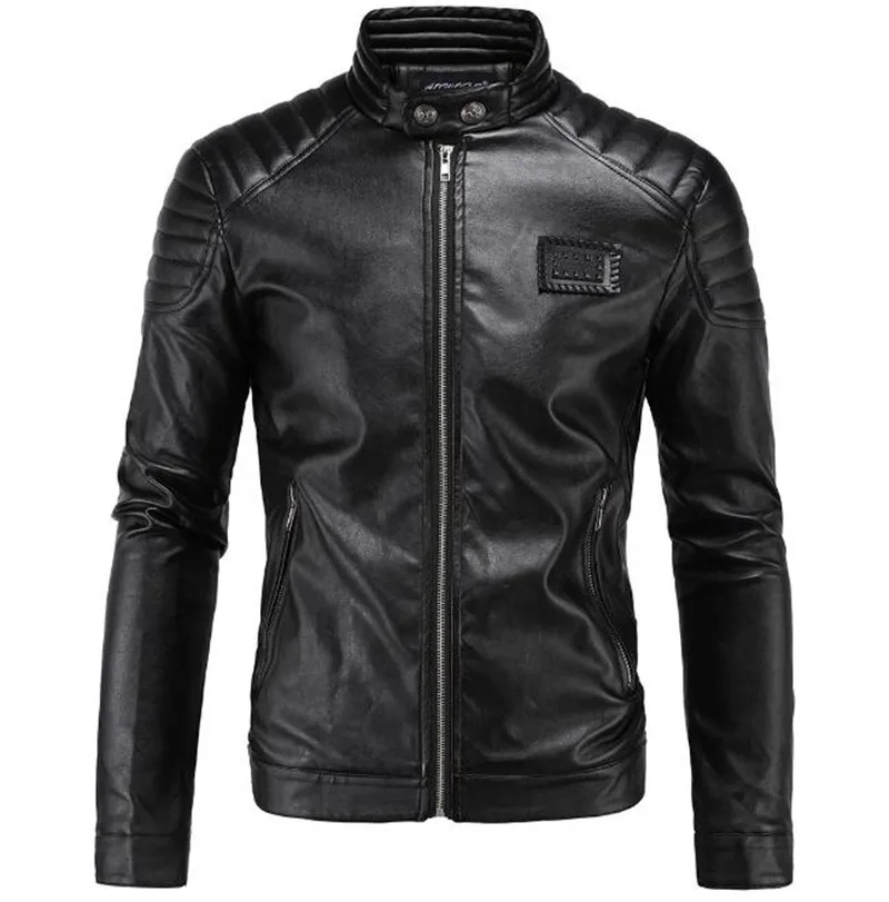 

New Motorcycle Jacket PU Leather Men Vintage Retro Moto Faux Punk Leather Jackets Motorcycle Coats Slim Fit Stand Collar Size M-