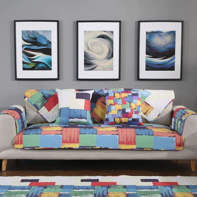 Us 18 88 Graffiti Modern Plaid Cotton Sofa Cover Cloth Colorful Couch Covers Inexpensive Sure Fit Slipcover Loveseat Filled Fiber In From