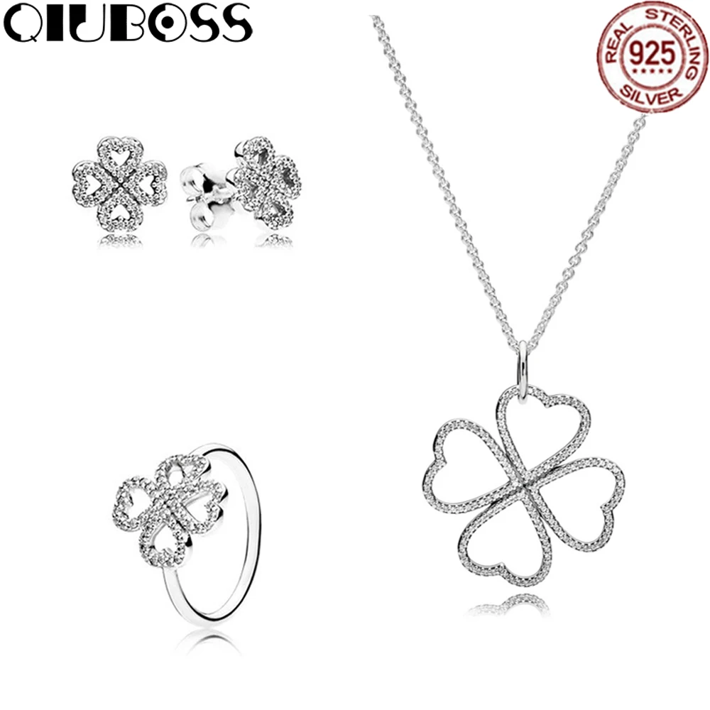 

QIUBOSS s925 Sterling Silver Flower Shape Crystal Suit Suit Charm Fit DIY Original Pendant Original Necklace Birthday Gift