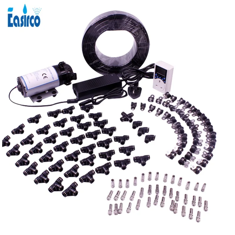 

(Water source from water tape)60pcs Mist Nozzle+150 psi pressure diaphragm pump aeroponics system Mist cooling system.