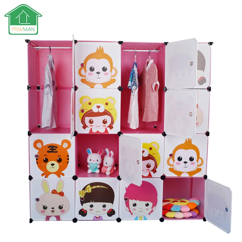 

PRWMAN 16 Cube 2PC Hooks Cartoon Pink DIY Magic Piece of Resin Storage Cabinets Bedroom Wardrobe Furniture Student Home Wardrobe