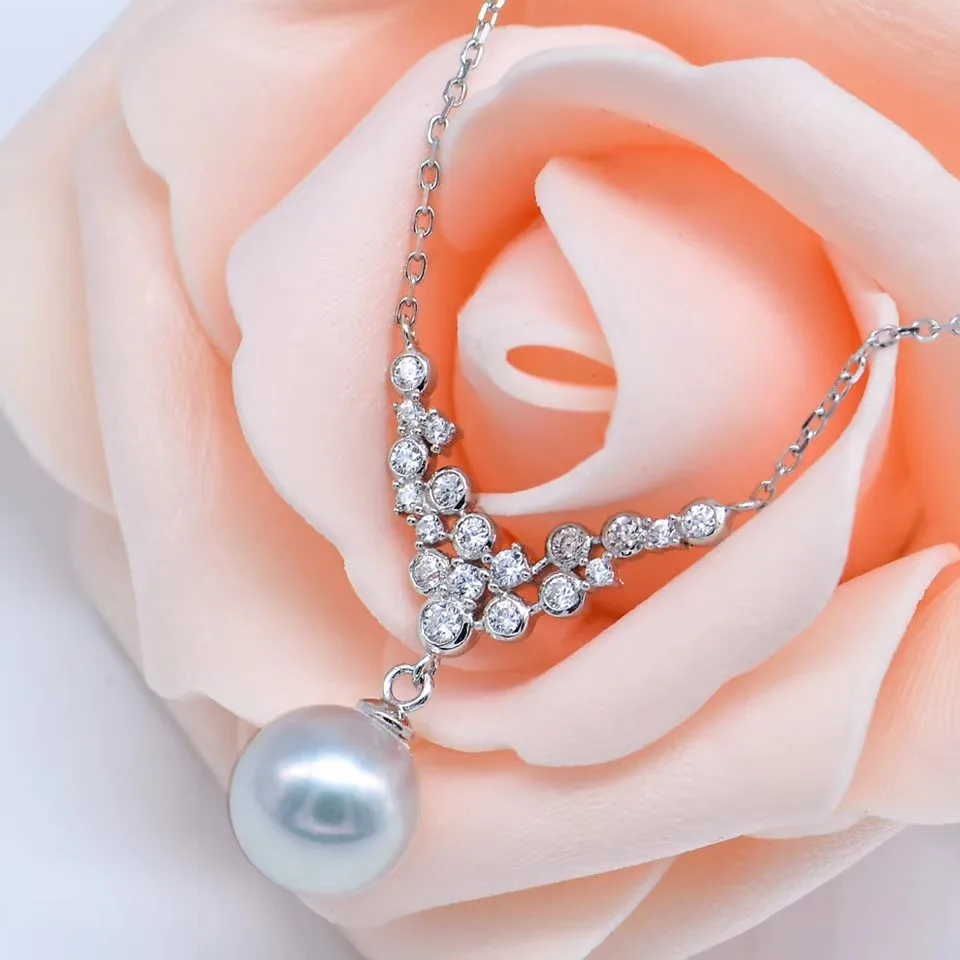 

S925 Sterling Silver Freshwater Pearl Pendant Jewelry 8-9mm Round White