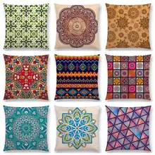 Gran oferta de arte floral mandala decoración patrón geométrico indios rayas ola Retro cojín decoración del hogar sofá almohada