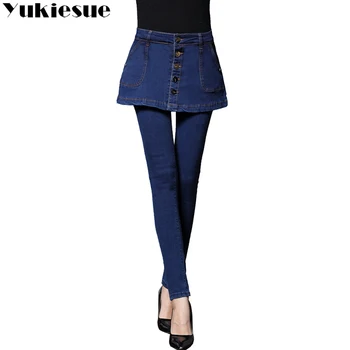 

Fashion Ladies vintage button A-line Cropped Skirt Jeans Women Plus Size Pencil Skinny Jeans Femme Stretch Denim Pants Plussize