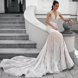 Eslieb заказ Кепки рукавом свадебное платье 2019 Винтаж «русалка» торжественные платья Vestido de Noiva свадебное платье